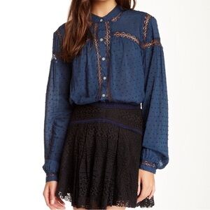 Free People Swiss Dot Button Down Top